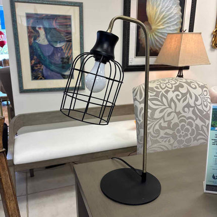 Antiqued Brass Lamp w/ Black Cage