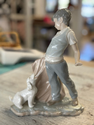 Lladro Boy with Dog Figurine