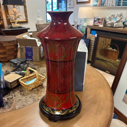 Red Vase with Wood Base (Tall)