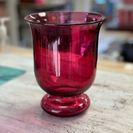 Cranberry Glass Hurricane Candle Holder