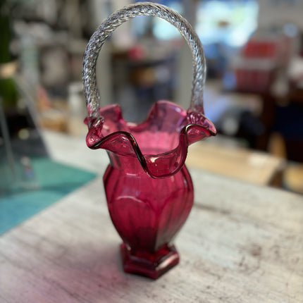 Cranberry Glass Basket Vase