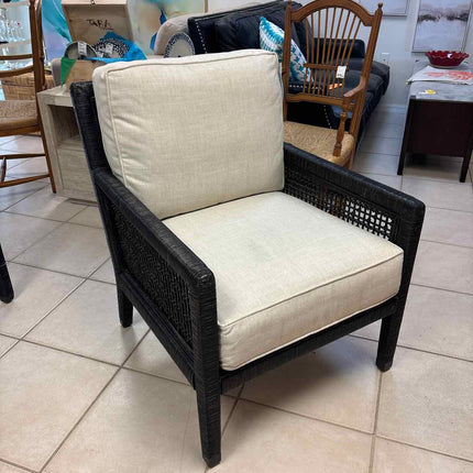 Black Rattan Chair w/ Beige Cushion
