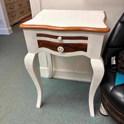 White Nightstand with Drawer & Writing Slide