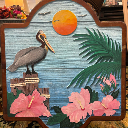 Sandblasted Pelican & Hibiscus Wall Hanging