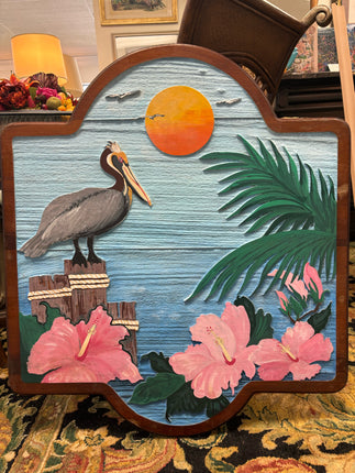 Sandblasted Pelican & Hibiscus Wall Hanging