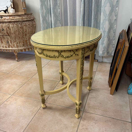 Yellow Side Table w/ Gold Trim & Glass