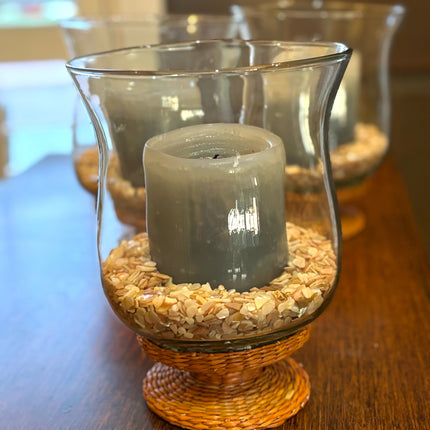 3 Rattan & Glass Candleholder(s)