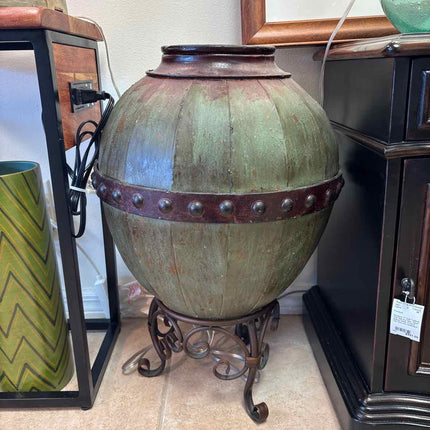 Green Metal Vase/Urn
