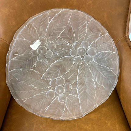 Glass Round Platter w/ Berries and Leafs