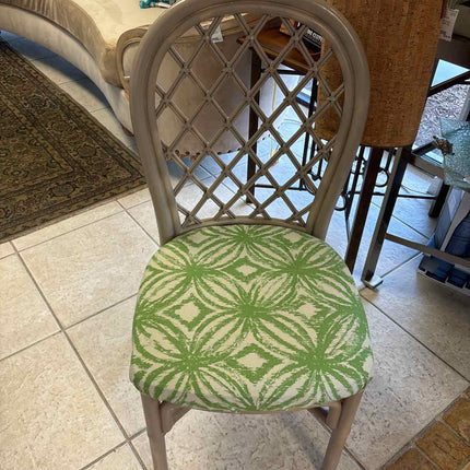Grey Wicker Chair w/ Green Tropical Cushion