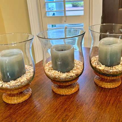 3 Rattan & Glass Candleholder(s)