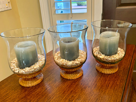 3 Rattan & Glass Candleholder(s)