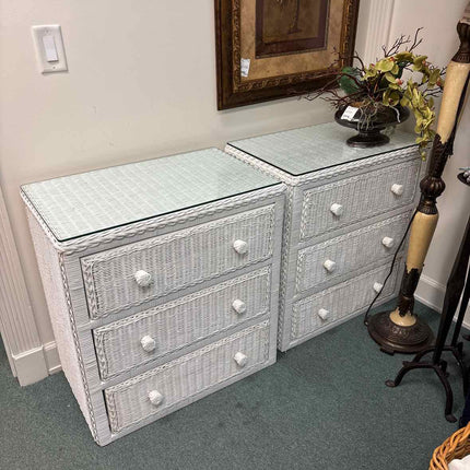 3-Drawer Wicker Dresser w/ Glass Top
