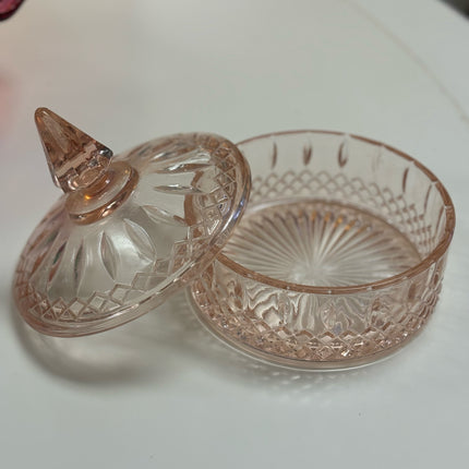 Pink depression glass candy dish