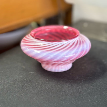 Fenton Cranberry Glass Optic Swirl Vase