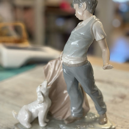 Lladro Boy with Dog Figurine
