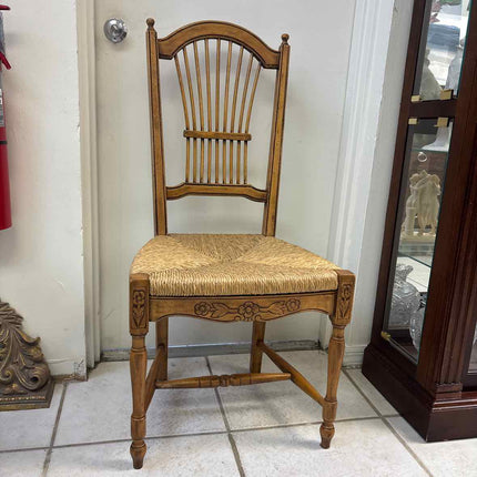 4 Rush Chairs with Flower Carving