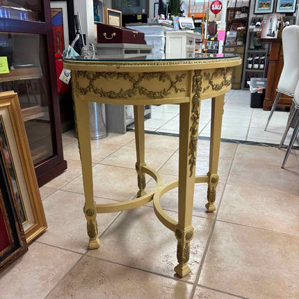 Yellow Side Table w/ Gold Trim & Glass