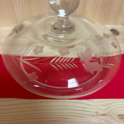 Etched Glass Jar on Pedestal