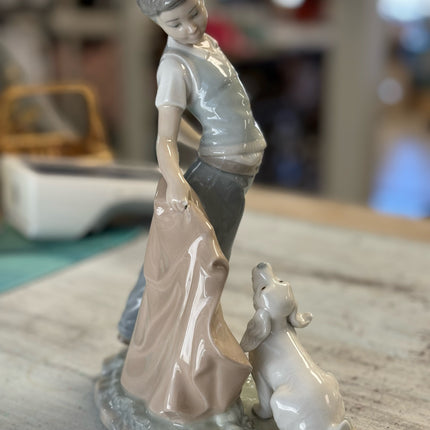 Lladro Boy with Dog Figurine