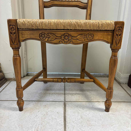 4 Rush Chairs with Flower Carving