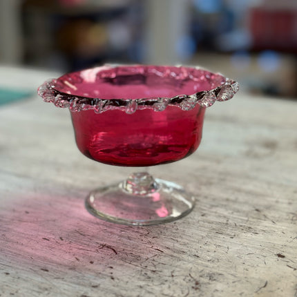 Pedestal Cranberry Glass Candy Dish