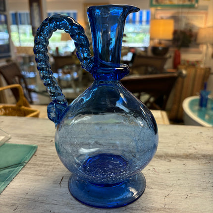 Handblown Crackle Glass Pitcher
