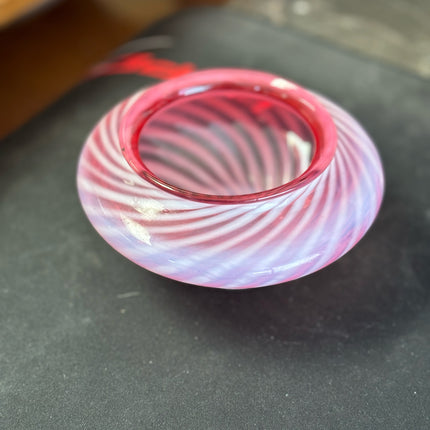 Fenton Cranberry Glass Optic Swirl Vase