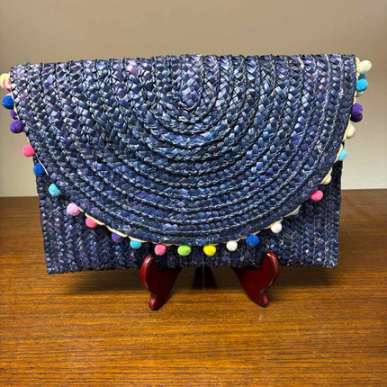 Straw Blue & Multi Colored Clutch Handbag