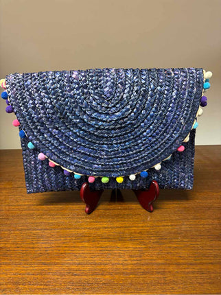 Straw Blue & Multi Colored Clutch Handbag