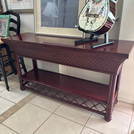 Burgundy Rattan Console Table