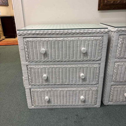 3-Drawer Wicker Dresser w/ Glass Top