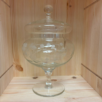 Etched Glass Jar on Pedestal