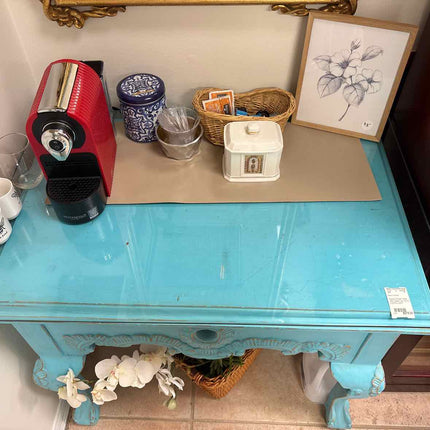 Aqua Painted Table with Glass Top