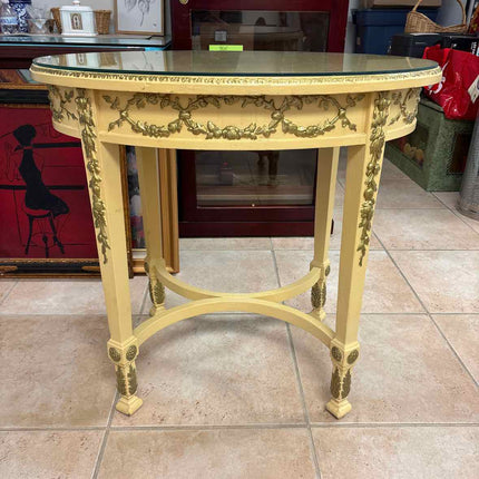 Yellow Side Table w/ Gold Trim & Glass