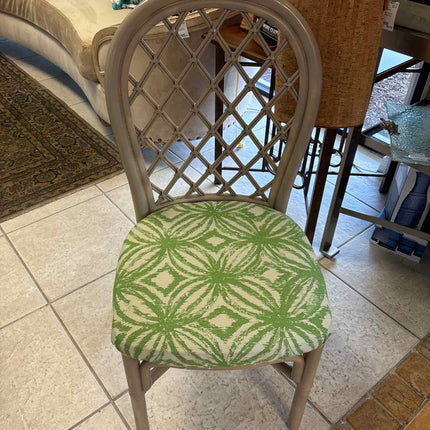 Grey Wicker Chair w/ Green Tropical Cushion