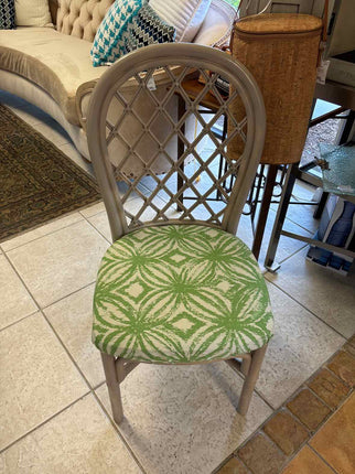 Grey Wicker Chair w/ Green Tropical Cushion